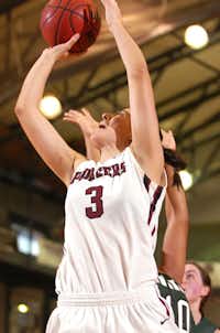 TWU forward Ria Pateraki takes a shot against Eastern New Mexico on Saturday at Kitty Magee Arena. TWU lost 80-70 in overtime.DRC - David Minton