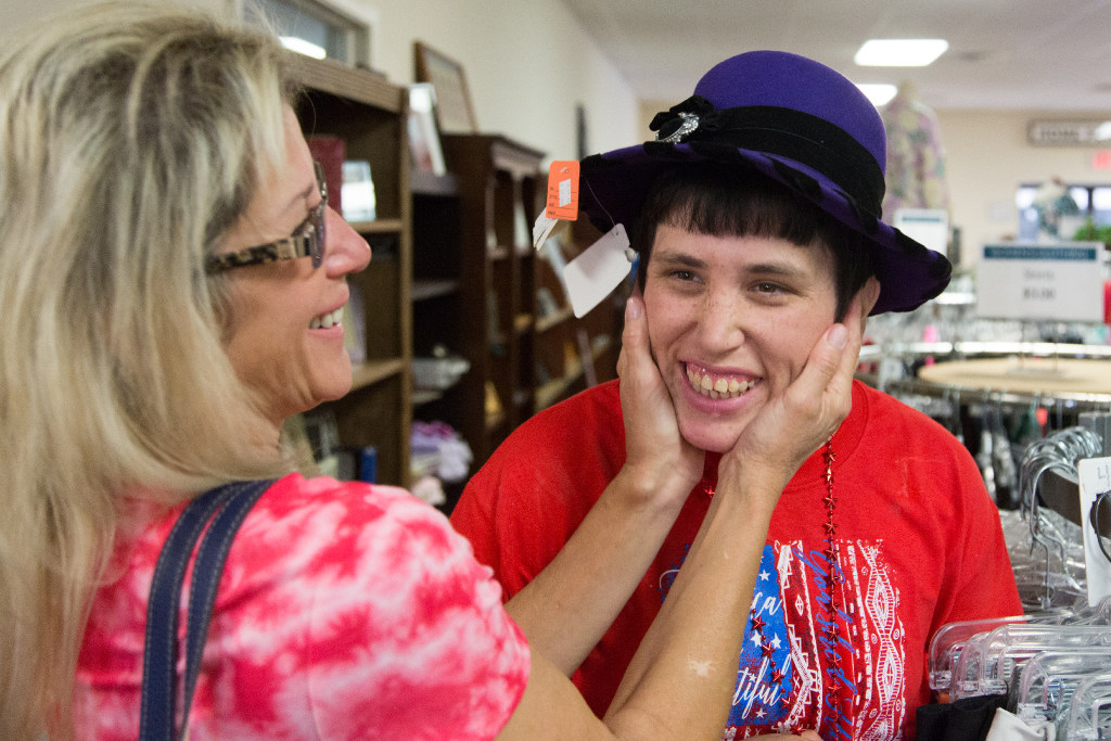 Angela Biggs, left, and her daughter Amber Reynolds go shopping for clothes at Twice as Nice Resale of Denton. DRC