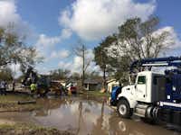A city of Denton crew repairs a water main leak repair in Refugio after Hurricane Harvey.City of Denton