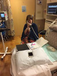 Kitty Thrift photographed her daughter, JulieThrift, while she was on the phone from a hospital maternity ward, so angry with AT&T customer service that she called to complain during early stages of labor last month at Baylor University Medical Center in Dallas.Courtesy