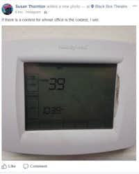 The heater at the PointBank Black Box Theatre was on the fritz on Wednesday. The high was in the 40s.Susan Thornton
