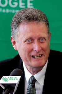 Mike Petersen speaks during a news conference Monday at Apogee Stadium as he was introduced as the new UNT women's basketball coach.Al Key