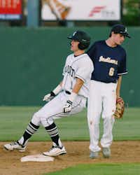 Guyer senior Rance Schindler (1) steals second against Keller, Tuesday, April 17, 2012, in Denton, Texas.David Minton