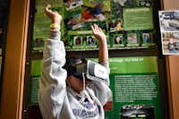 Sanger ISD student Wendy Rivas uses a virtual reality headset during a learning camp Saturday at UNT’s Discovery Park.Jeff Woo