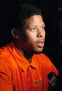Former Guyer High School standout and Oklahoma State University wide receiver Josh Stewart speaks to the reporters at Big 12 Conference Media Day, Monday, July 22, 2013, at The Omni Dallas Hotel in Dallas, TX.David Minton - DRC