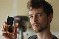 Ellis Swanson shows off one of his Morph Speakers, handmade in Denton.Al Key - DRC